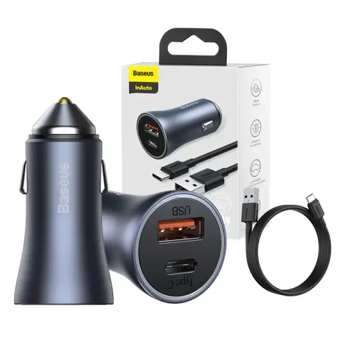 ładowarka samochodowa baseus golden contactor pro, usb + usb-c na Arena.pl