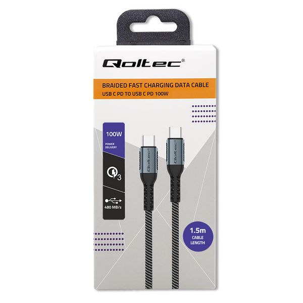 Qoltec Kabel USB 2.0 typ C USB 2.0 typ C 100W QC 3.0 PD 1.5m Czarny zdjęcie 11
