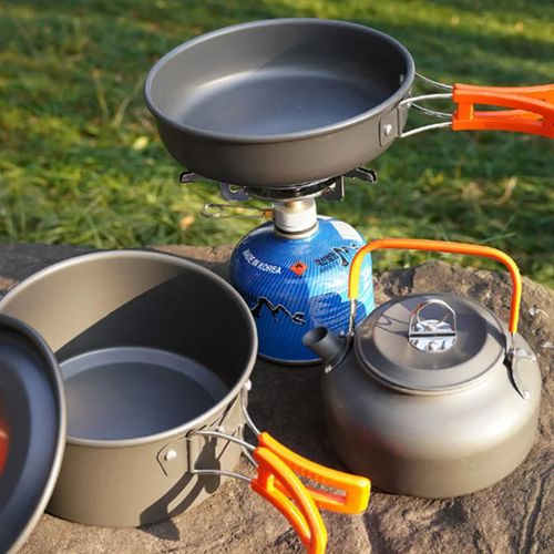 Zestaw Garnków Naczyń Turystycznych Na Kemping Zg4-01 Pomarańczowy na Arena.pl