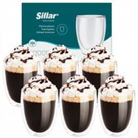 ZESTAW SZKLANEK TERMICZNYCH SILLAR 350ML DO KAWY HERBATY KOMPLET BEZ UCHA