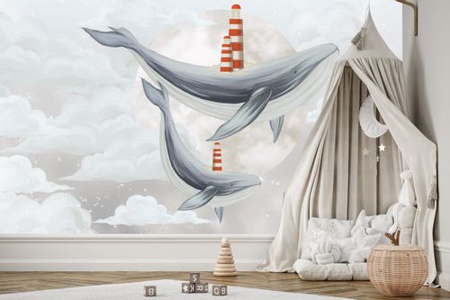 Fototapeta Dla Dzieci CHMURY Wieloryby Latarnia Morska 405cm x 270cm na Arena.pl