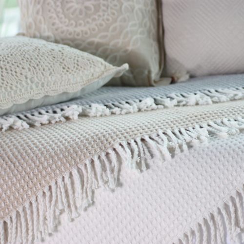 Koc bawełniany CHECK 150x200 kremowy z frędzlami na Arena.pl