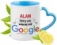 Dla Alana Kubek Błękitny Z Uszkiem W Kształcie Serca Na Prezent Z Nadrukiem