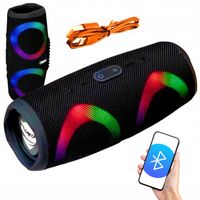 GŁOŚNIK PRZENOŚNY BLUETOOTH + LED BEZPRZEWODOWY CZARNY WODOODPORNY SOLIDNY