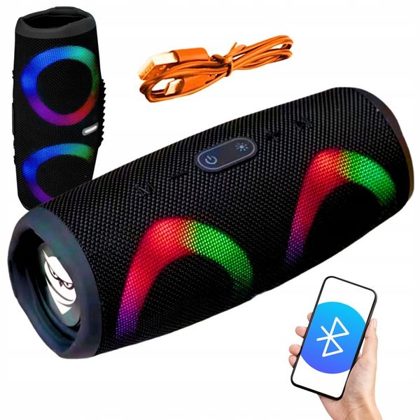 GŁOŚNIK PRZENOŚNY BLUETOOTH + LED BEZPRZEWODOWY CZARNY WODOODPORNY SOLIDNY zdjęcie 1