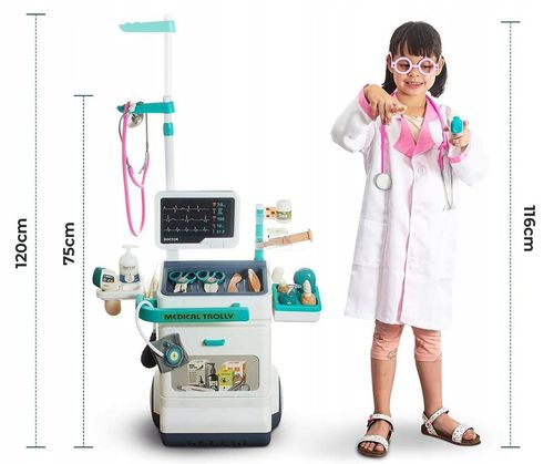 Zestaw Lekarski dla Dzieci Wózek Stacja Doktora Zabawa w Lekarza Stetoskop na Arena.pl