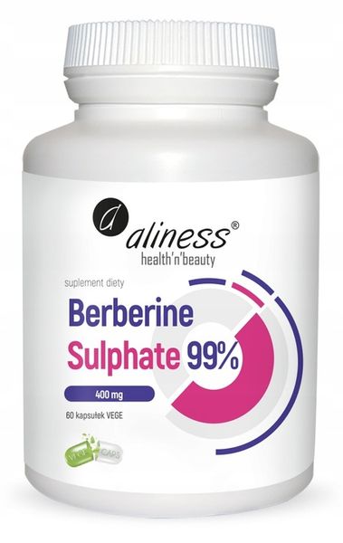 Aliness BERBERYNA 400 mg Berberine Sulphate 99% 60 Vege caps Glukoza cukier zdjęcie 1