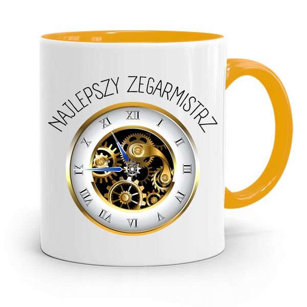 Kubek Żółty Dla Zegarmistrza Najlepszy Zegarmistrz Z Nadrukiem Ze Zdjęciem zdjęcie 1