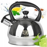 CZAJNIK STALOWY na GAZ 1,8L SREBRNY z GWIZDKIEM +RĄCZKA INDUKCJA STAL