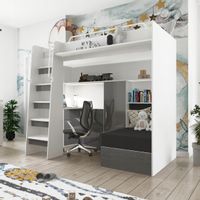 Łóżko piętrowe JSM7 z sofą i biurkiem połysk + materac grafitowe