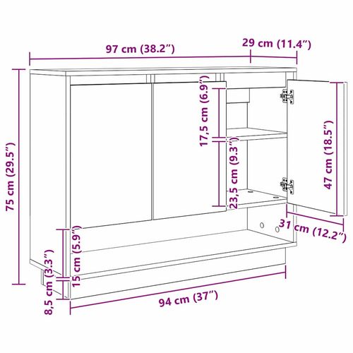 Bufet dąb artisan 97 x 29 x 75 cm Materiał drewnopochodny na Arena.pl