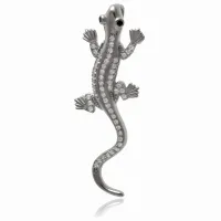 DELIKATNY RODOWANY SREBRNY WISIOREK JASZCZURKA GEKON KAMELEON CYRKONIE