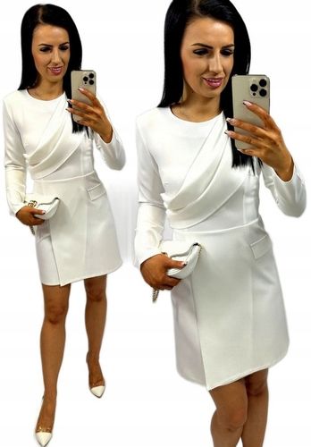 Elegancka sukienka z szarfą, plisą idealna na komunię i chrzciny ECRU M na Arena.pl