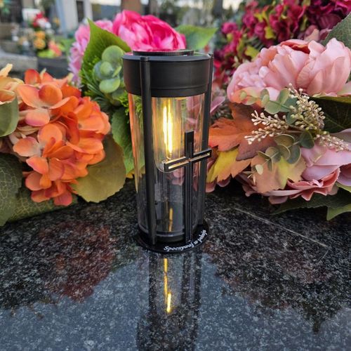 ZNICZ SOLARNY LED LAMPION NA GRÓB STATUETKA NA CMENTARZ Z KRZYŻEM na Arena.pl