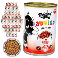 TufTuf Junior Pełnoporcjowa karma dla szczeniąt z wołowiną w sosie 48x415g