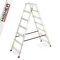 Drabina aluminiowa domowa dwustronna składana HIGHER 2x7 stopni taboret