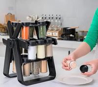 Pojemniki słoiki na przyprawy organizer stojak obrotowy 18 szt czarny