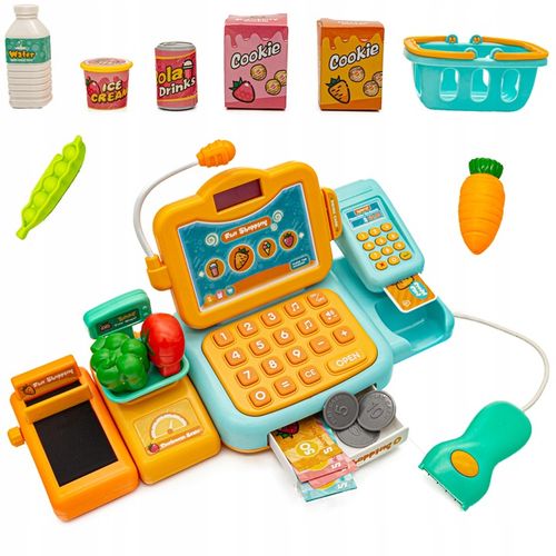 SUPERMARKET SKLEP Kasa Fiskalna Produkty Skaner Koszyk Mikrofon Waga Monety na Arena.pl