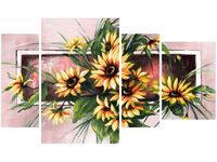 135CM 80 OBRAZ 4 ELEM SŁONECZNIKI KORALU ŚCIENNY