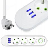 LISTWA ZASILAJĄCA 3 GNIAZDA + 3 USB PRZEDŁUŻACZ 2M