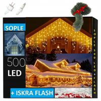 SOPLE ZEWNĘTRZNE 500LED LAMPKI STAŁE + FLASH CIEPŁE IP44 20m KURTYNA LED