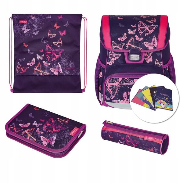 Zestaw tornister LOOP PLUS BUTTERFLIES + 5 ZESZYTÓW zdjęcie 1