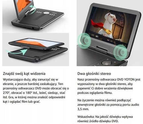 DVD Przenośne 10,1 LCD YOTON YD105 USB SD PILOT Obrotowy Ekran na Arena.pl