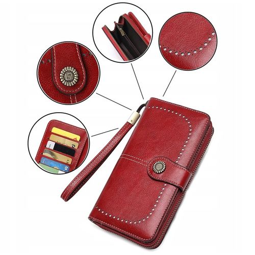 PORTFEL SKÓRZANY DAMSKI CZERWONY RFID ELEGANCKI FUNKCJONALNY POJEMNY na Arena.pl