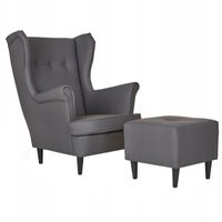 Fotel uszak skandynawski z podnóżkiem eko skóra Family Meble