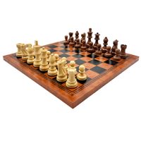 Włoskie drewniane figury szachowe Classic 7,6 cm+szachownica z ekoskóry 33