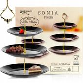 PATERA SZKLANA PIĘTROWA CZARNA NOWOCZESNA NA CIASTO OWOCE 3-POZIOMOWA