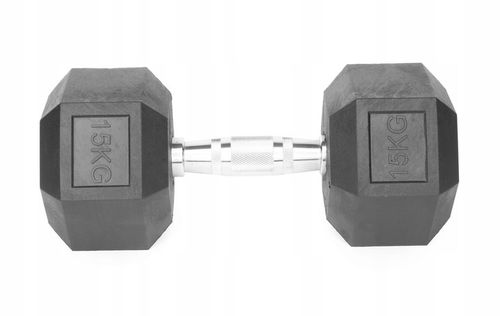 Hantle stałe 2x15kg żeliwne gumowane ZESTAW 30kg HEX do treningu SOLIDNE na Arena.pl