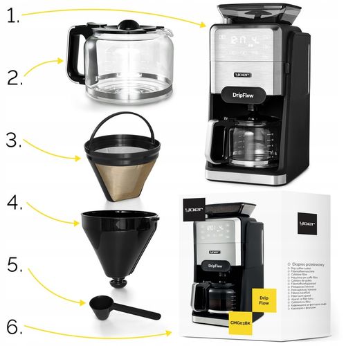 Ekspres przelewowy do kawy z Młynkiem żarnowym Yoer 1520W 1,5L na Arena.pl