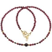 Naszyjnik - Granat, Turmalin czarny, Hematyt i srebro złocone