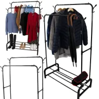 Wieszak stojący na ubrania z półkami na buty kurtki metalowa garderoba
