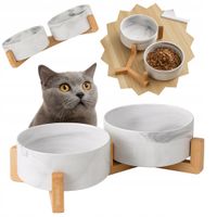 MISKA CERAMICZNA DLA PSA KOTA PODWÓJNA MISKI NA STOJAKU MARMUROWE 2x400ML
