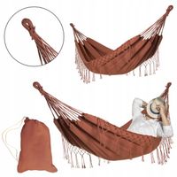 DUŻY MOCNY HAMAK OGRODOWY BOHO HUŚTAWKA MIDAS 3 100x200 KARMEL + POKROWIEC