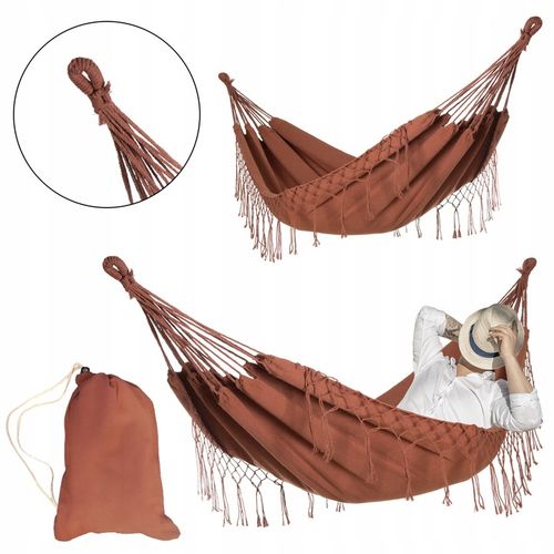 DUŻY MOCNY HAMAK OGRODOWY BOHO HUŚTAWKA MIDAS 3 100x200 KARMEL + POKROWIEC na Arena.pl