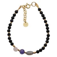 Bransoletka mix - Turmalin, ametyst, kwarc różowy, labradoryt i srebro złocone