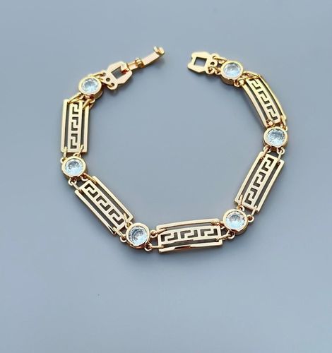 ZŁOTA BRANSOLETKA DAMSKA ZE STALI CHIRURGICZNEJ Z CYRKONIAMI GRECKA+GRATISY na Arena.pl