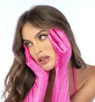 mapale satin rhinestone opera gloves rożowe satynowe rękawiczki
