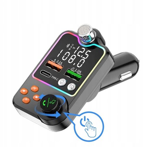 TRANSMITER BLUETOOTH SAMOCHODOWY BT 5.0 ŁADOWANIE QC 3x USB RGB AUDIO FM na Arena.pl