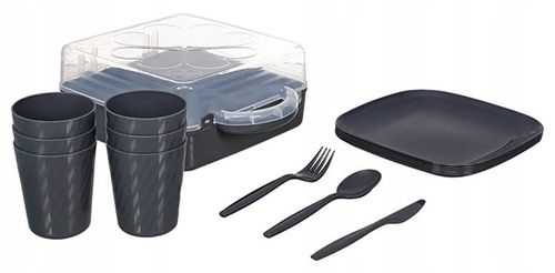 ZESTAW PIKNIKOWY 32 ELEMENTY KUBKI SZTUĆCE POJEMNIK PRZENOŚNY na Arena.pl