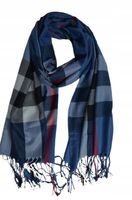 Elegancki cienki szalik / apaszka kratka wielokolorowy niebiesko-czarny