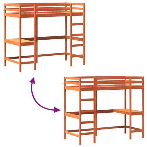 Łóżko na antresoli, z biurkiem, woskowy brąz, 90x190 cm, sosna na Arena.pl