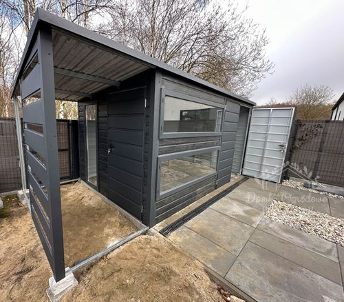 Schowek Domek Ogrodowy 4x2,5 m  wiata 1,2 x 2,5 m  Antracyt  ID532 na Arena.pl