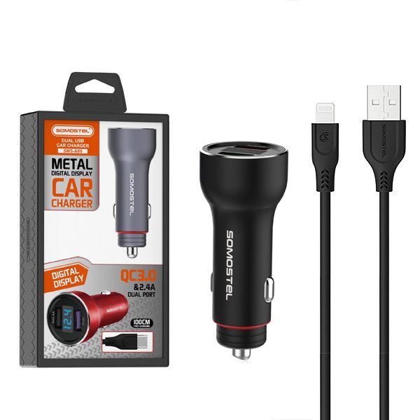 ŁADOWARKA SAMOCHODOWA SZYBKA 2xUSB 5A+KABEL IPHONE zdjęcie 1