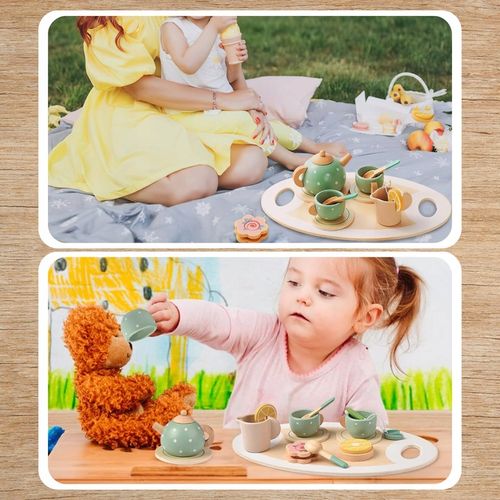 ZESTAW DO HERBATY KAWY DLA DZIECI DREWNIANY SERWIS KAWOWY DO ZABAWY PREZENT na Arena.pl