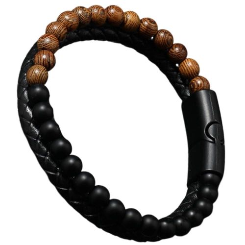 Bransoletka męska skóra naturalna kamienne koraliki na Arena.pl