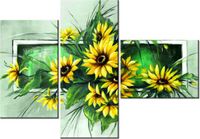 100CM 80 OBRAZ 3 ELEM SŁONECZNIKI ZIELENI ŚCIENNY